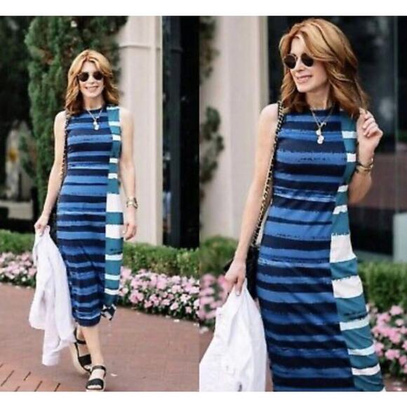 Anthropologie Corey Lynn Calter Striped Midi Dress Blue Black Size M - Picture 3 of 6